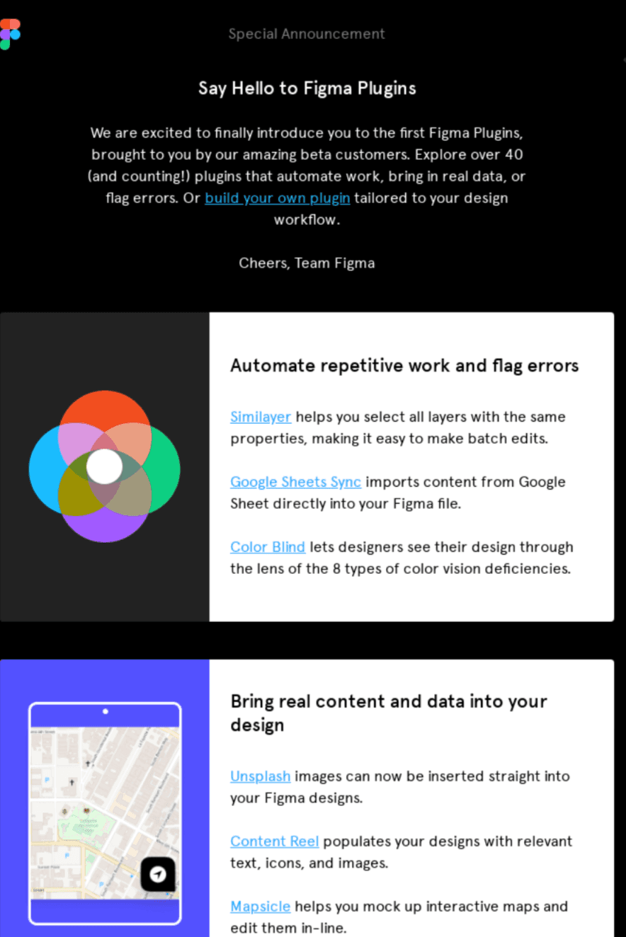 exemplo de e-mail de lançamento de produto do figma