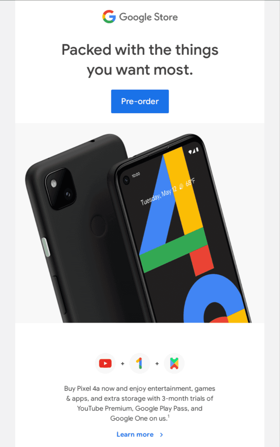 exemplo de e-mail de lançamento de produto do google