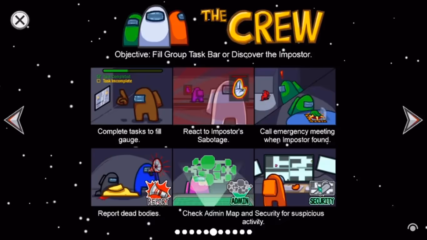 exemplo de onboarding de videogame among us