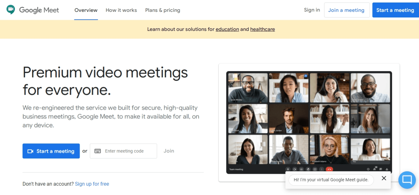 onboarding de estudantes com google meet