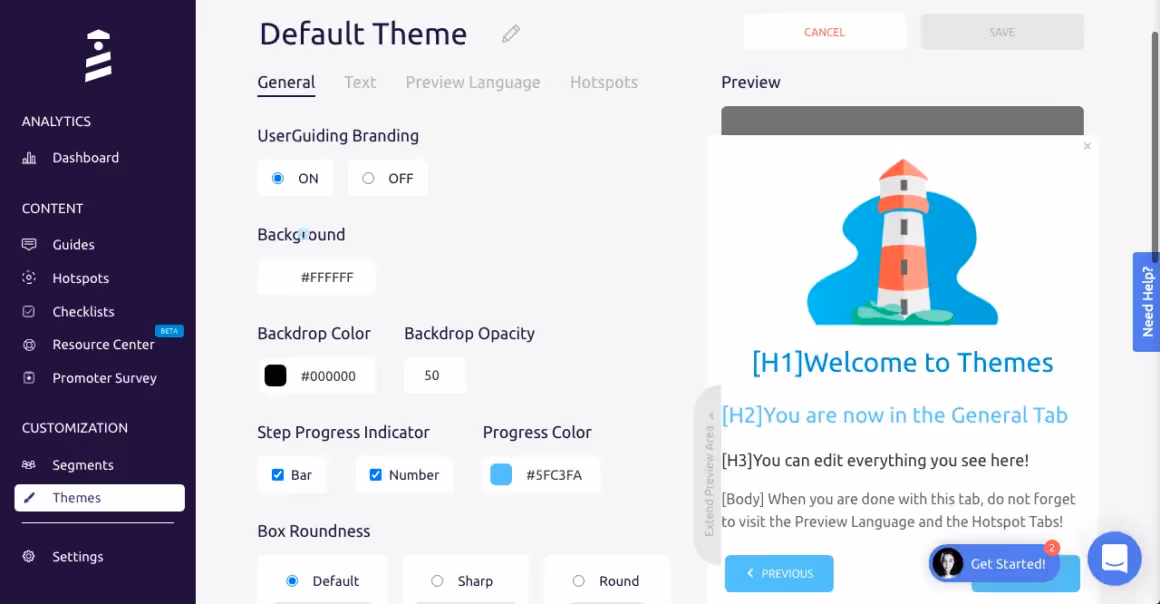 tour de producto totalmente personalizable userguiding