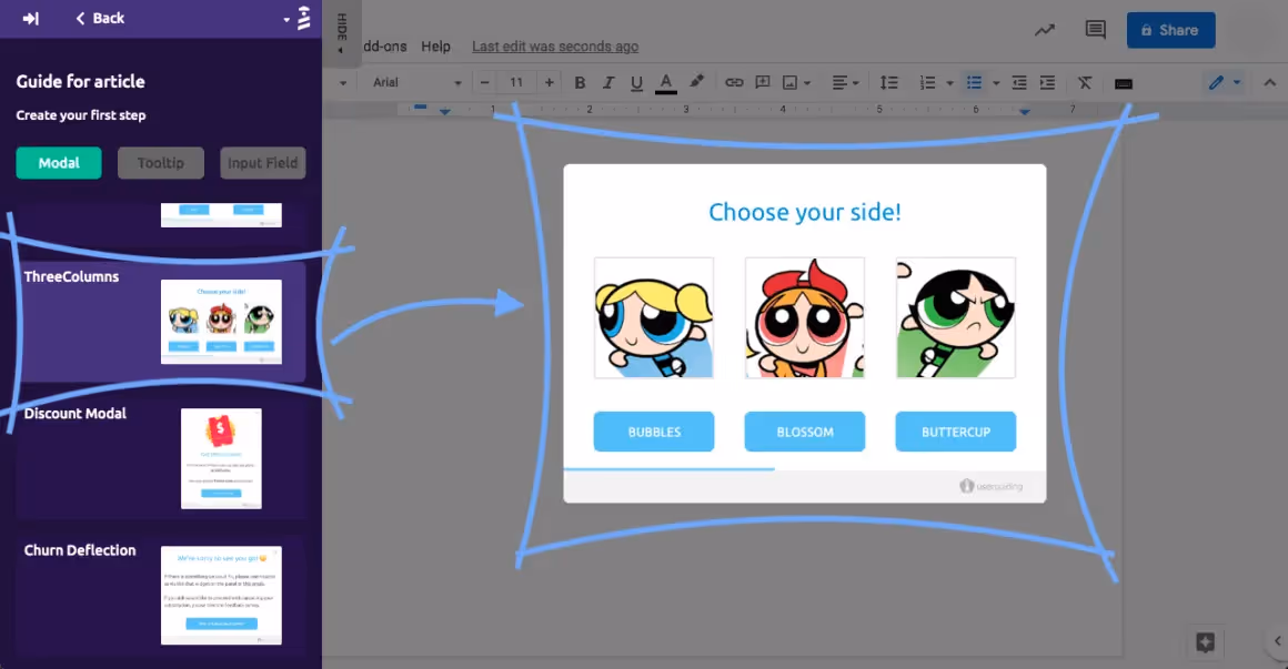 modal de tutoriales guiados de userguiding