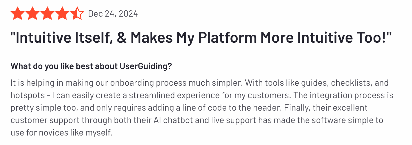 UserGuiding's G2 review.