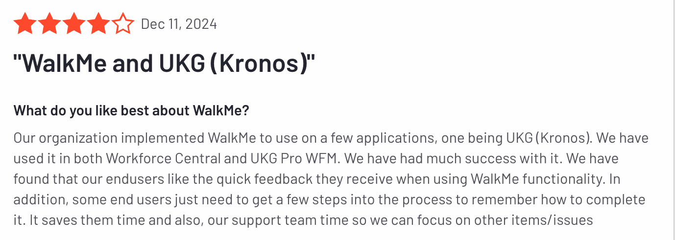 WalkMe's G2 review.
