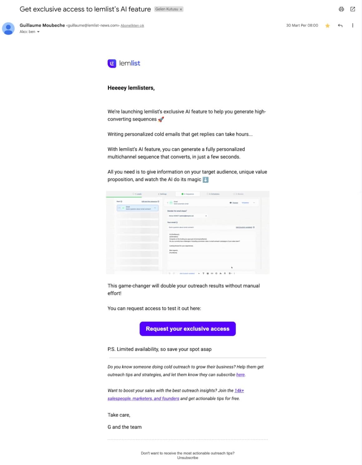 product announcement email examples lemlist