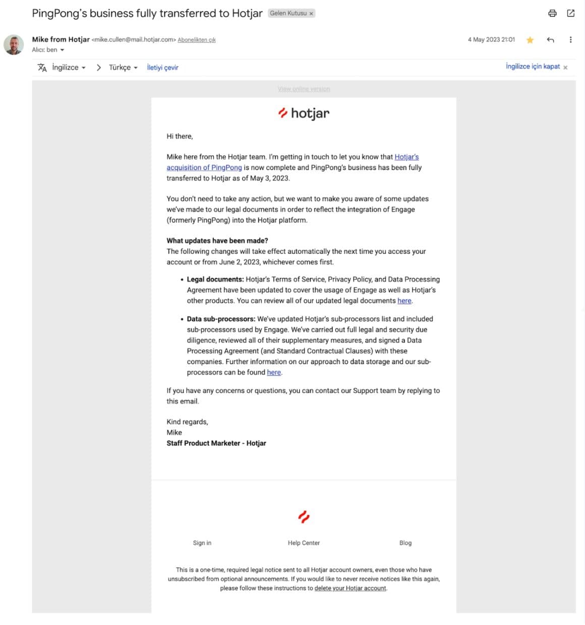 product announcement email examples hotjar engage pingpong