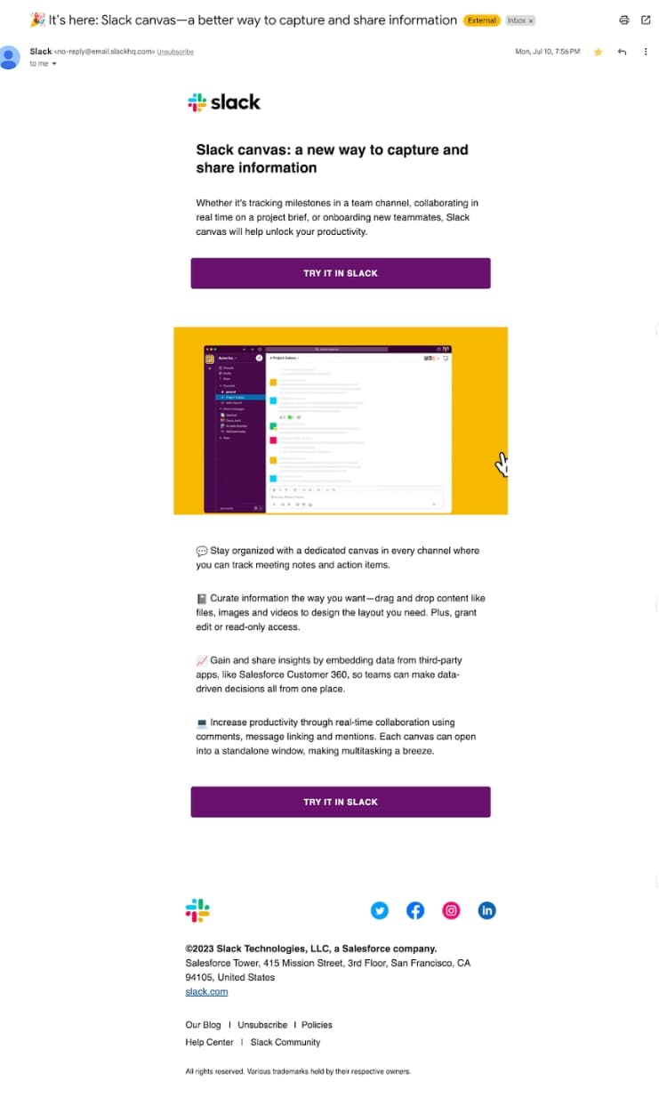 product announcement email examples slack