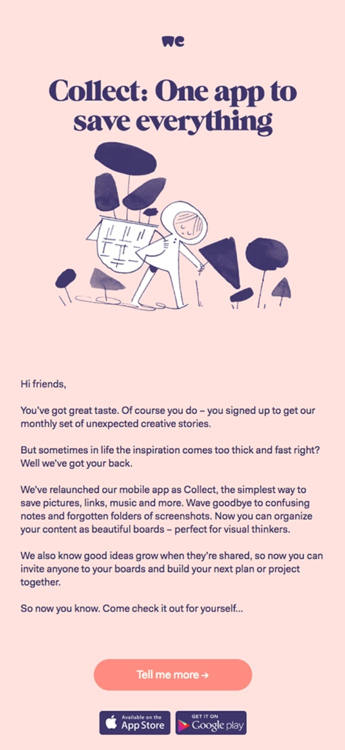 product announcement email examples wetransfer
