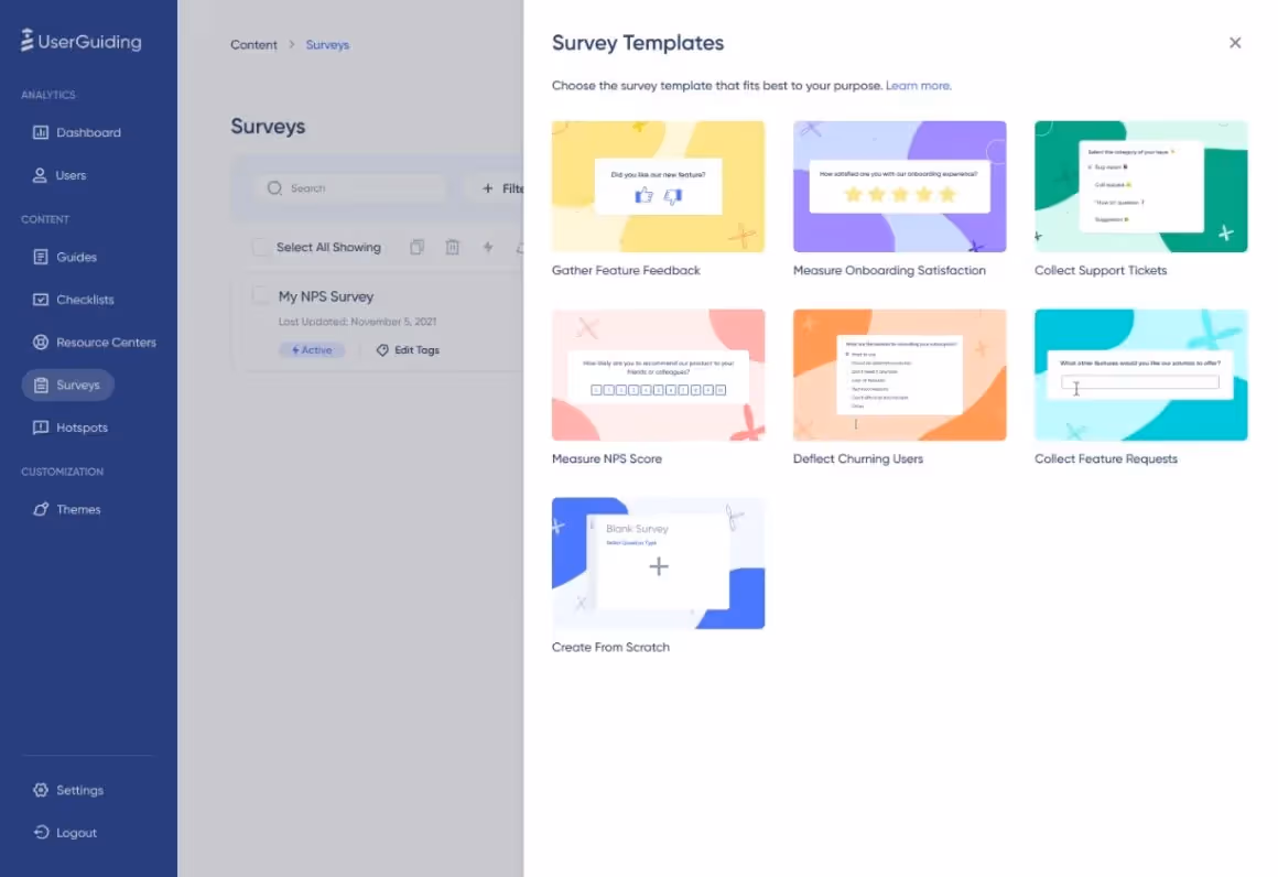 painel userguiding ferramentas de pesquisa in-app
