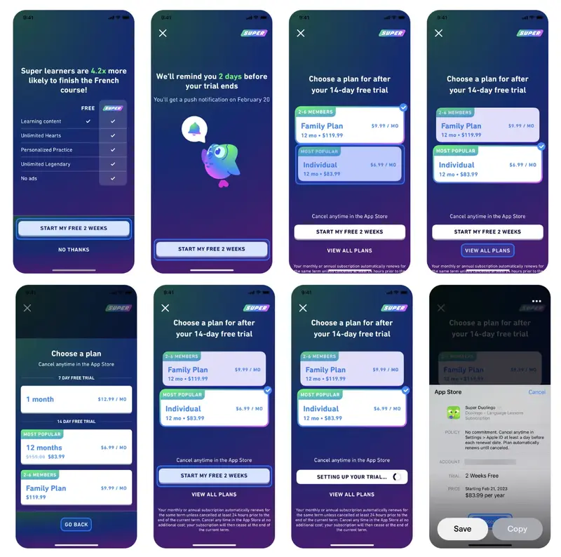 Duolingo's trial sign-up flow