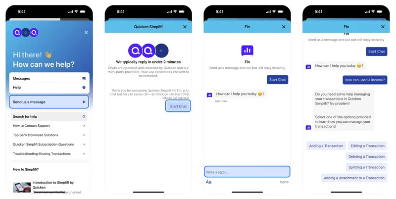 Quicken's help request flow