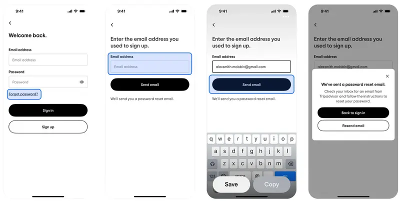 Tripadvisor's password reset flow