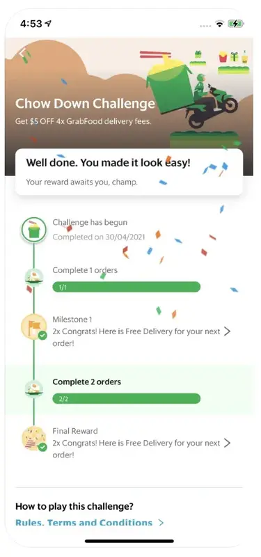 Grab celebrating challenge finalization