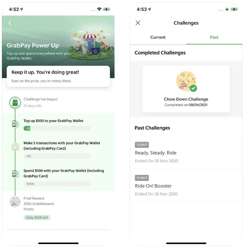 Grab's completed challenges