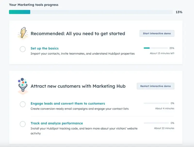 HubSpot's product tour