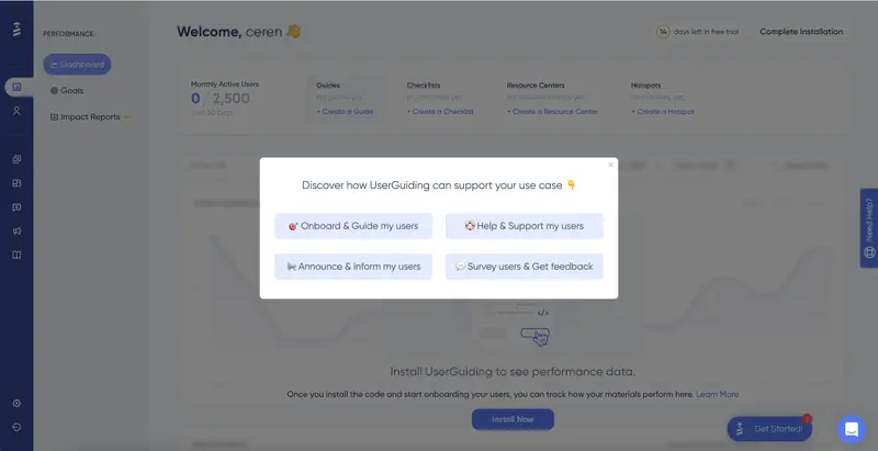 UserGuiding's onboarding flow