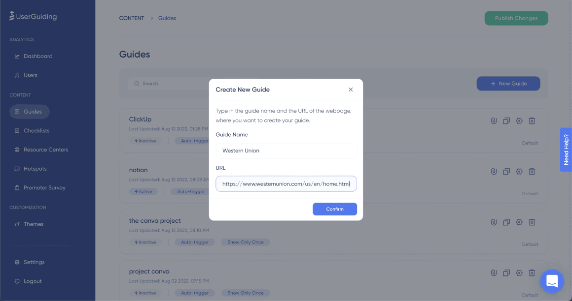userguiding digital customer onboarding tool