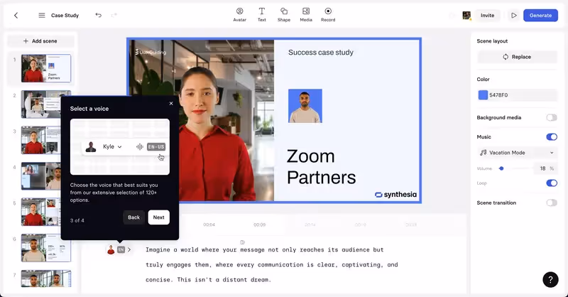 Tela de edição de vídeo com um tooltip do tour de onboarding