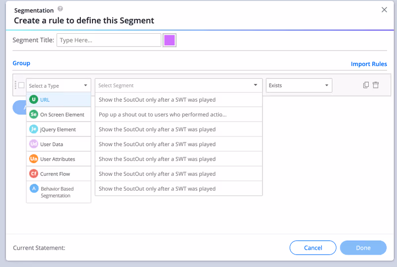 Configuración de segmentación basada en el comportamiento de WalkMe