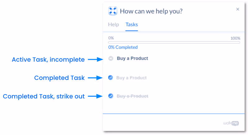 Un ejemplo de checklist creado con WalkMe Onboarding Tasks
