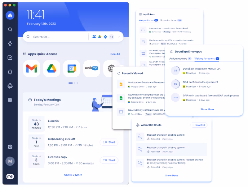 Widgets de la página de inicio de WalkMe Workstation