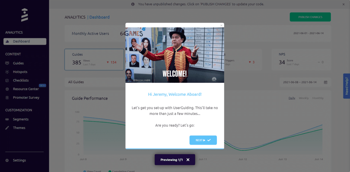 userguiding dashboard