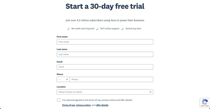 fintech onboarding xero fluxo de cadastro