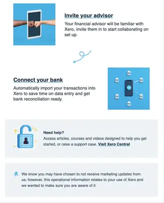fintech onboarding e-mail xero