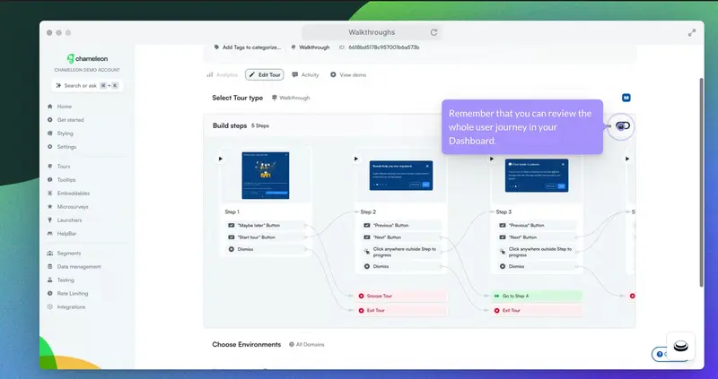 Construtor de recursos e jornada do usuário do Chameleon