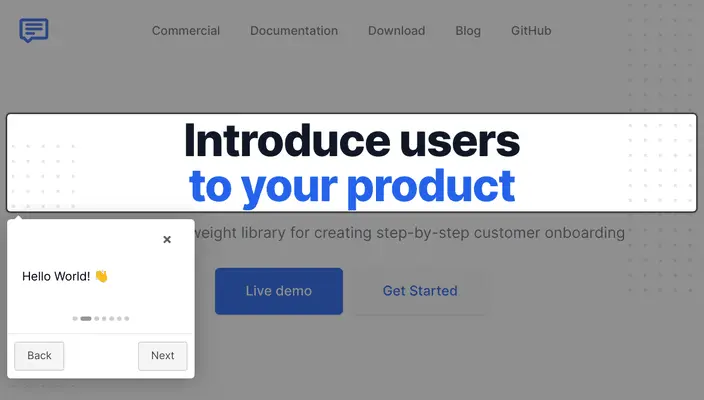Exemplo de tour guiado da Intro.js
