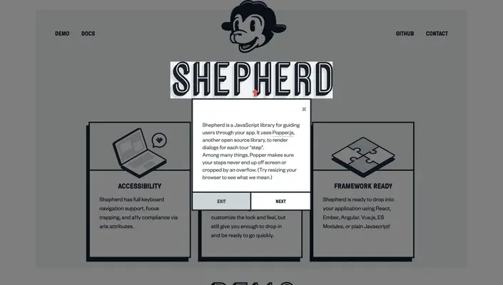 Exemplo de tour guiado do Shepherd.js