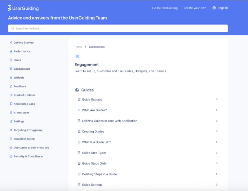 Artigos da base de conhecimento da UserGuiding sobre recursos de engajamento
