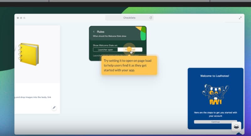 Estado de boas-vindas do Chameleon para checklists