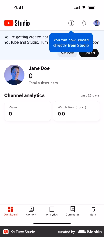 Tooltip do YouTube Studio