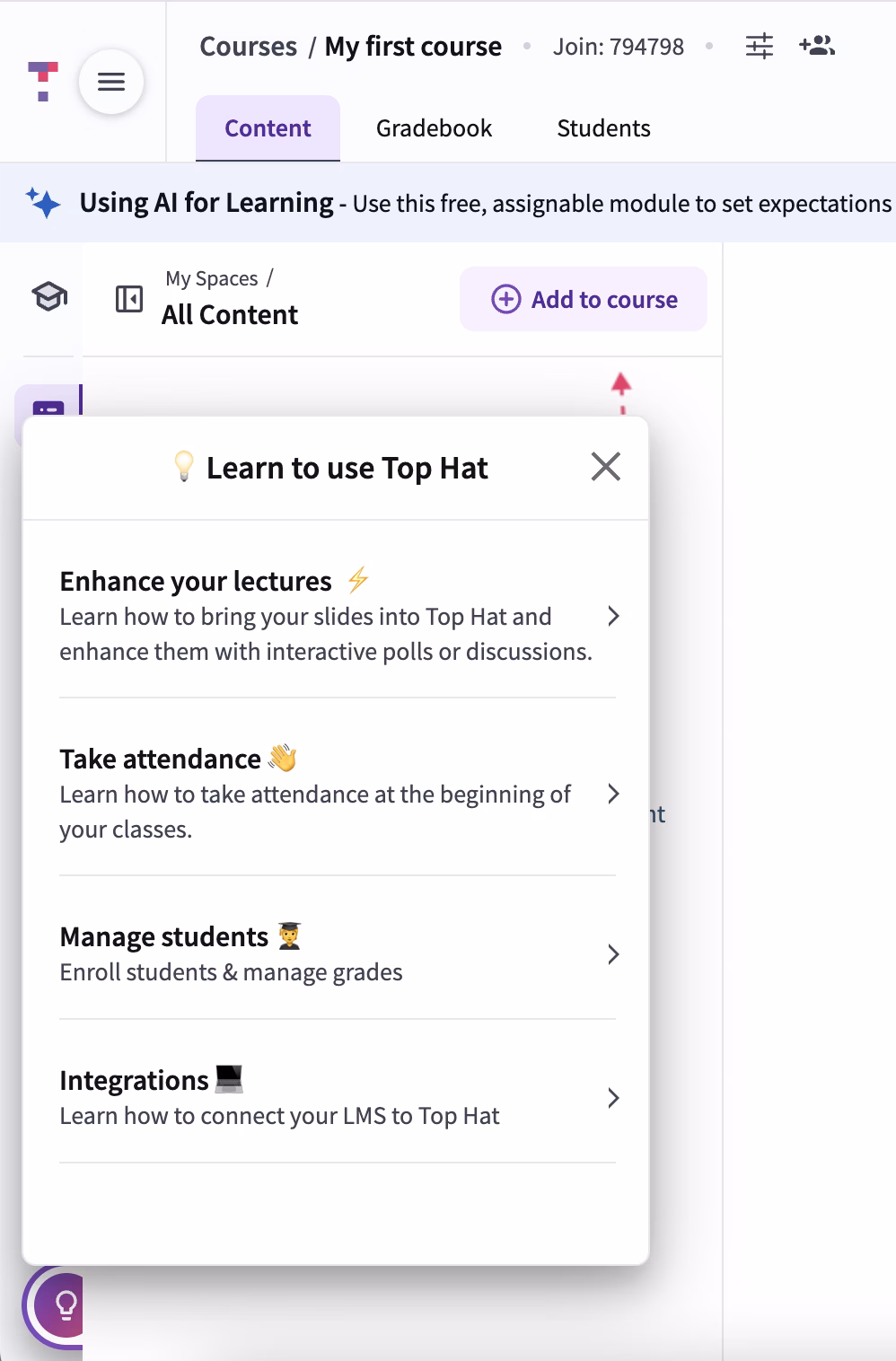 Checklist de onboarding de instrutores do Top Hat