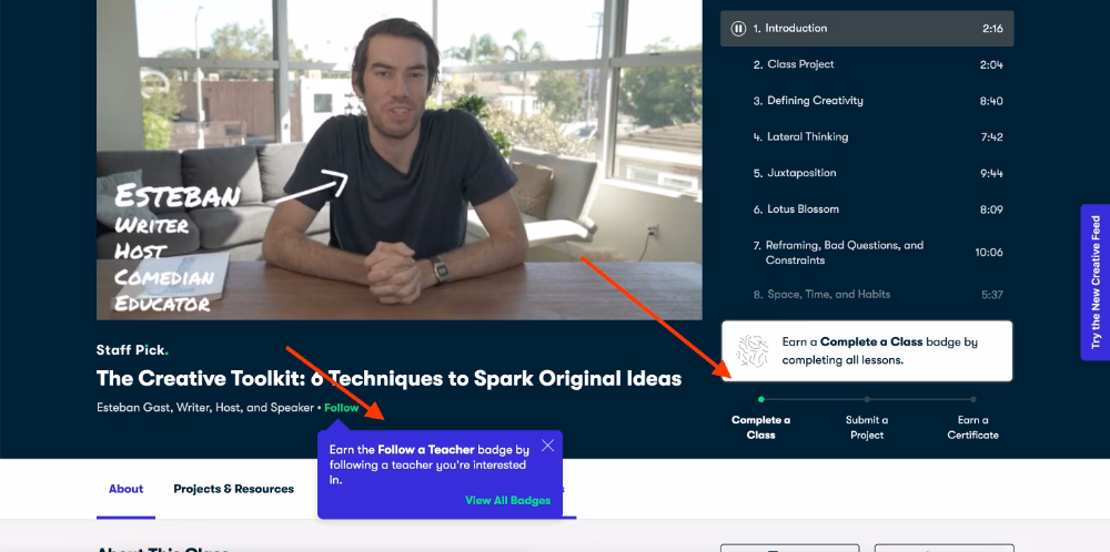 Skillshare introduz oportunidades de emblemas com tooltips e rastreadores de progresso
