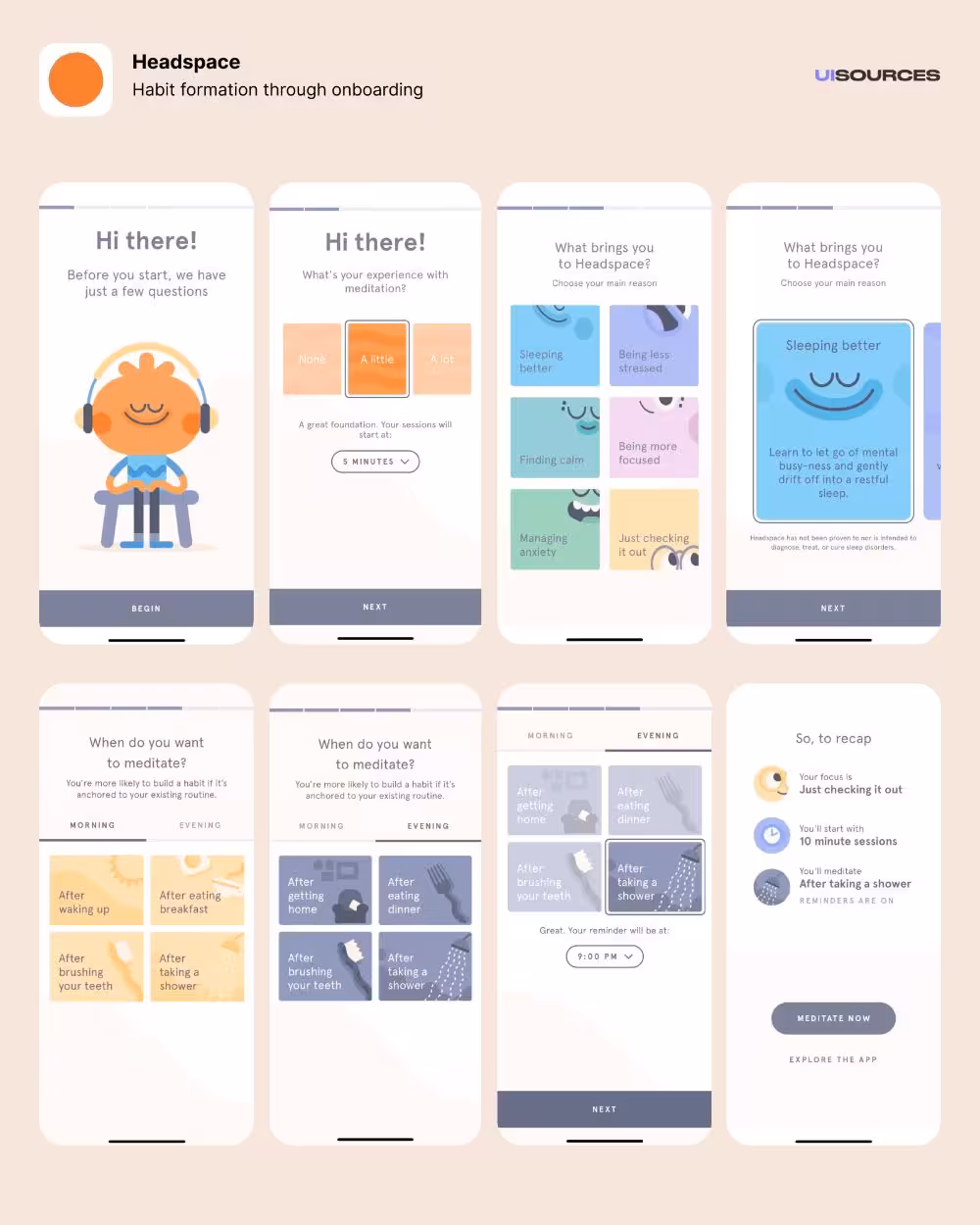 Headspace’s in-app onboarding.