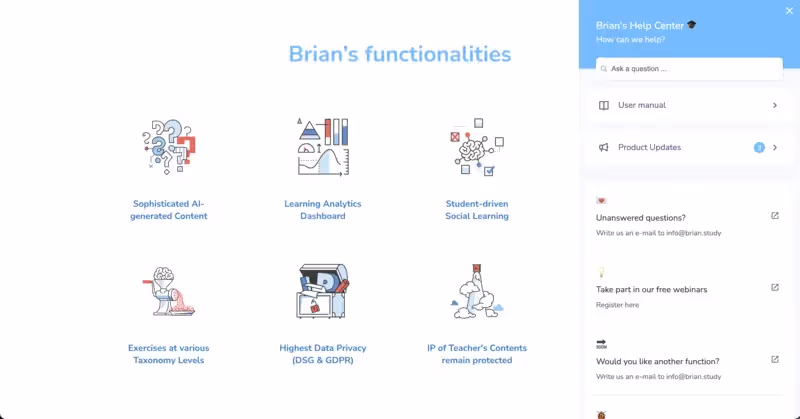 A central de recursos que a Brian.study construiu com a UserGuiding.