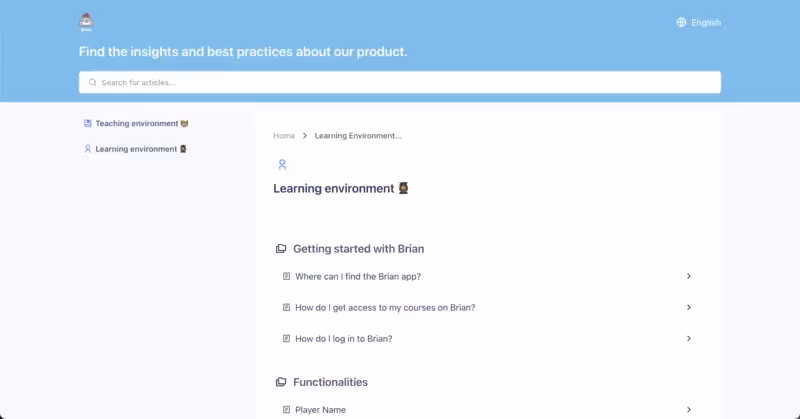 A base de conhecimento que a Brian.study construiu com a UserGuiding.
