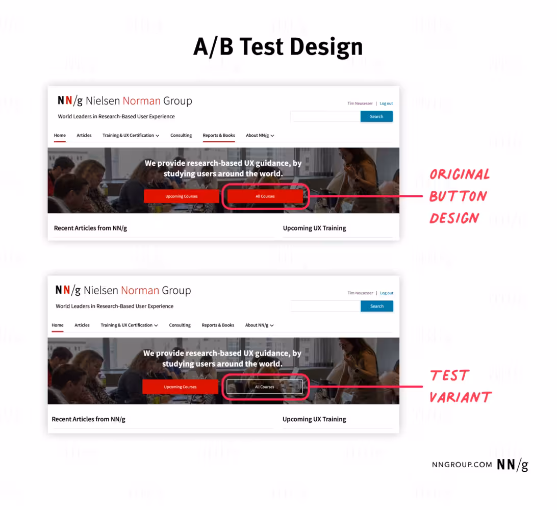 Nielsen Norman Group A/B testing a button