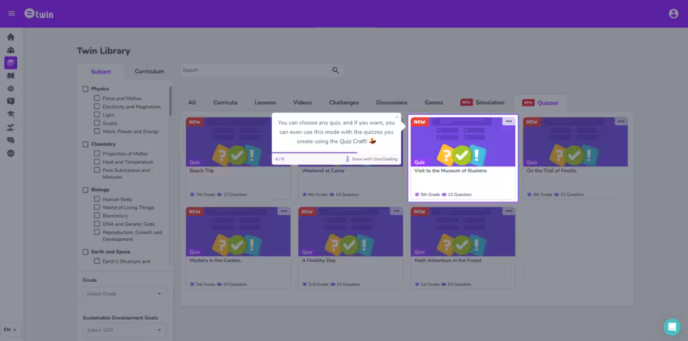 Um tooltip que a Twin Science construiu com a UserGuiding