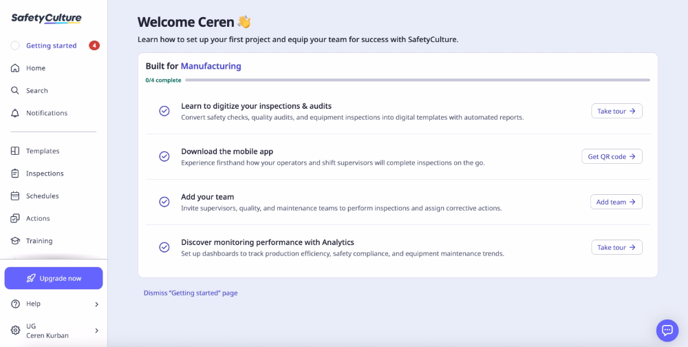SafetyCulture’s onboarding checklist for manufacturers.
