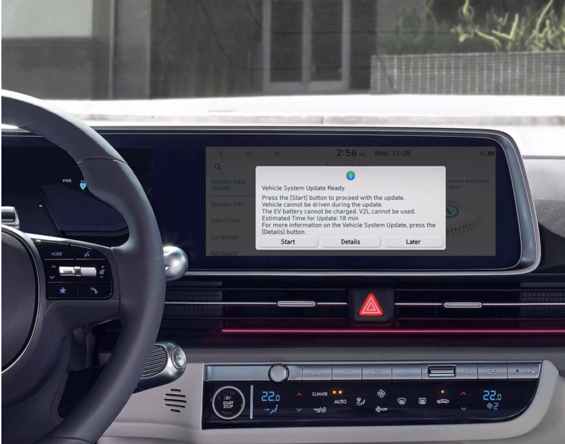 Um exemplo de notificação pop-up de atualização de software OTA da Hyundai