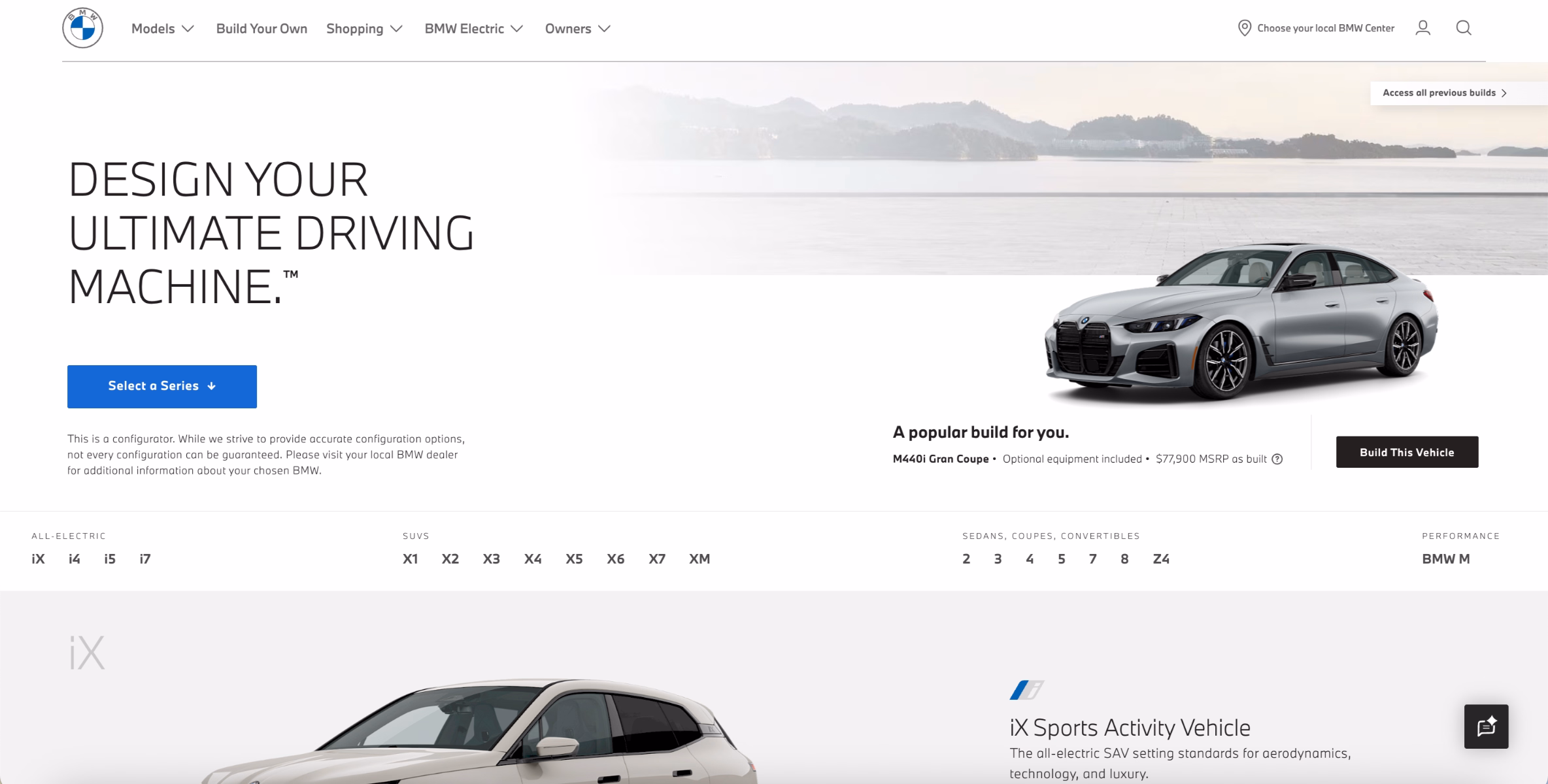 Configurador digital de carros da BMW
