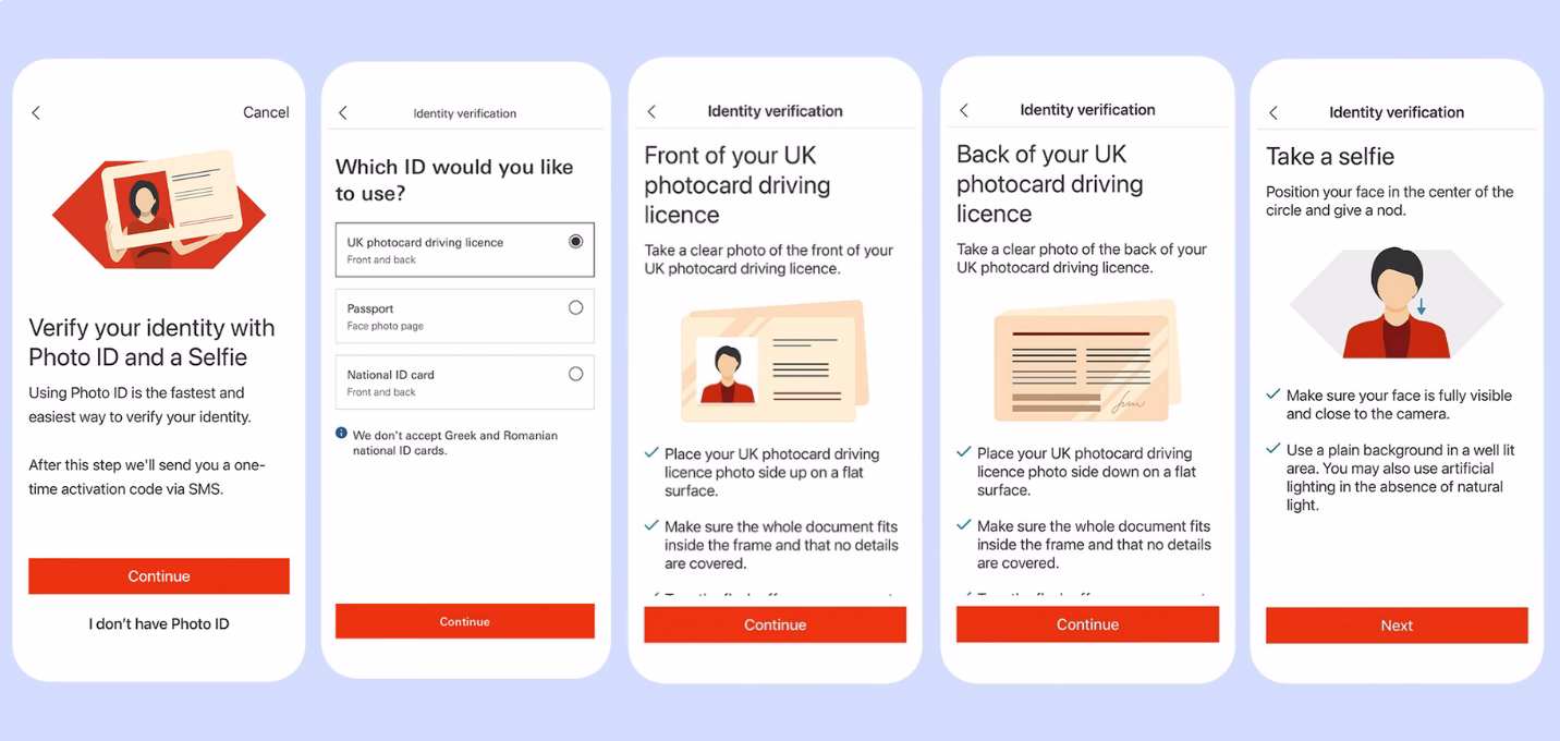 Etapas de onboarding digital do HSBC UK