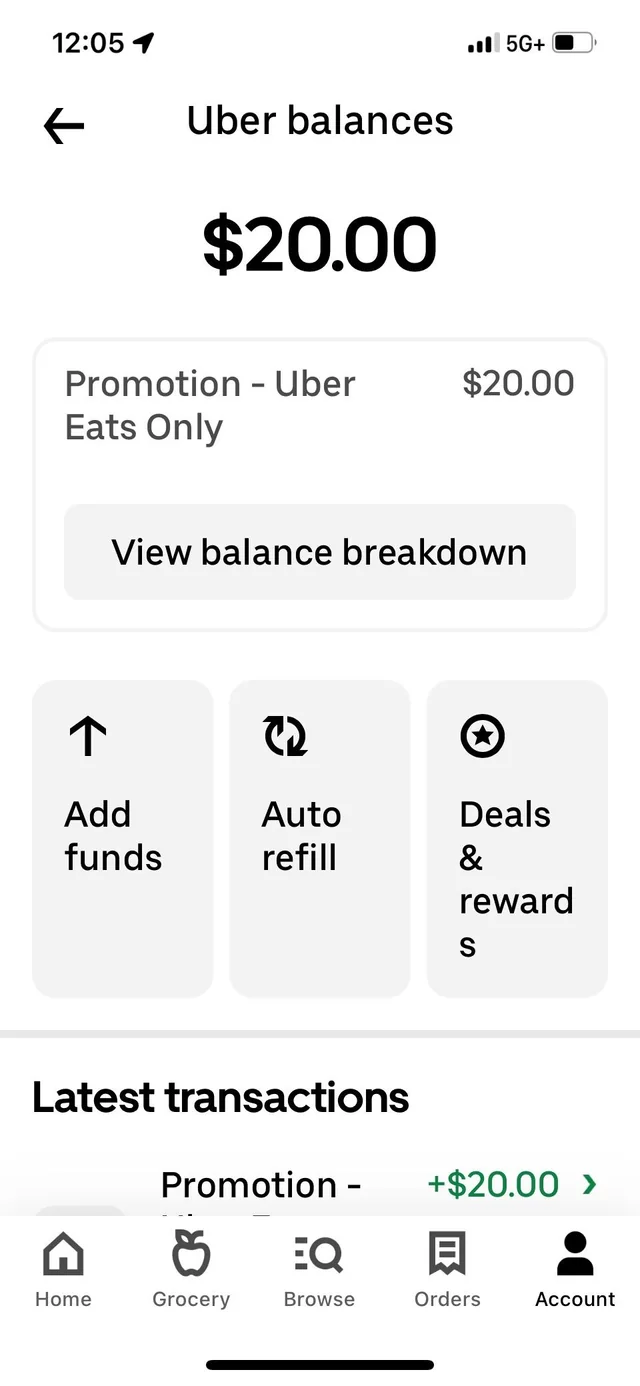 Tela principal do Uber Cash