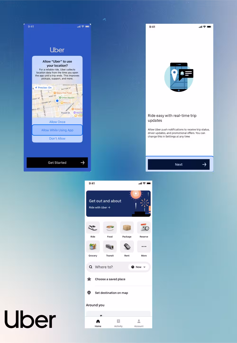 Onboarding no aplicativo da Uber