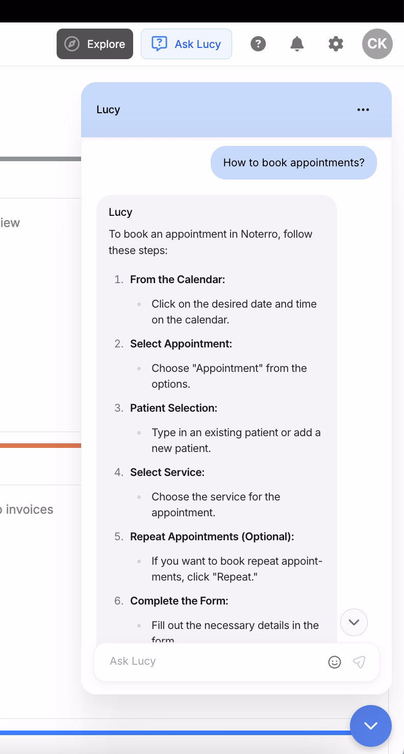 Noterro’s in-app AI assistant.
