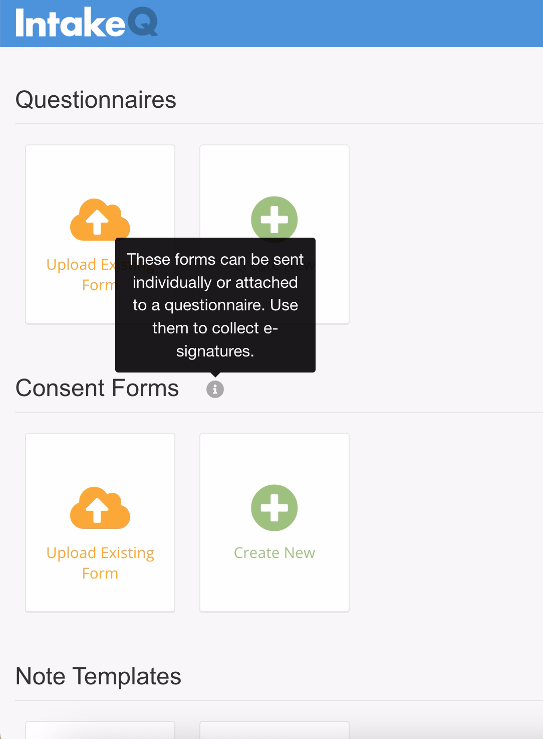 IntakeQ’s tooltip for consent forms.