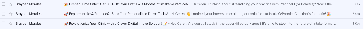 IntakeQ’s email bombardment.